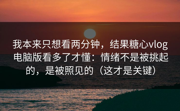我本来只想看两分钟,结果糖心vlog电脑版看多了才懂:情绪不是被挑起的,是被照见的(这才是关键) 我本来只想看两分钟,结果糖心vlog电脑版看多了才懂:情绪不是被挑起的,是被照见的(这才是关键)